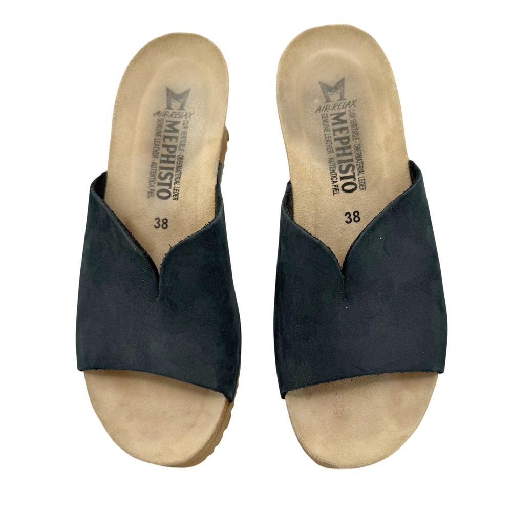 Mephisto Lisane Wedge Sandals Size 38 Navy Suede Cork Sole Everyday Comfort US 8 - Picture 2 of 8